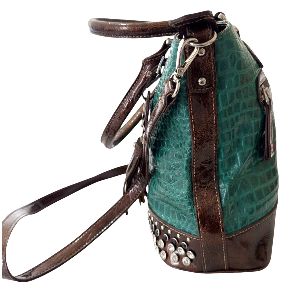 Vintage Madi Clare MC Emerald Green Croc Leather Rhinestone Shoulder Purse. - Picture 3 of 13